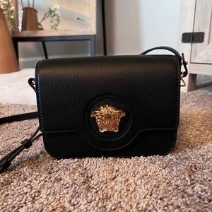 AUTHENTIC Versace La Medusa Black Calf Leather Shoulder Bag